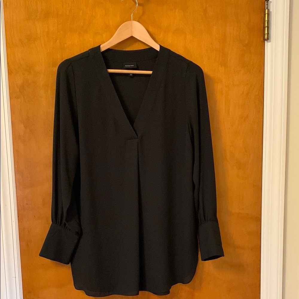 Who What Wear Sheer Black Cuffed Sleeve Long Blouse